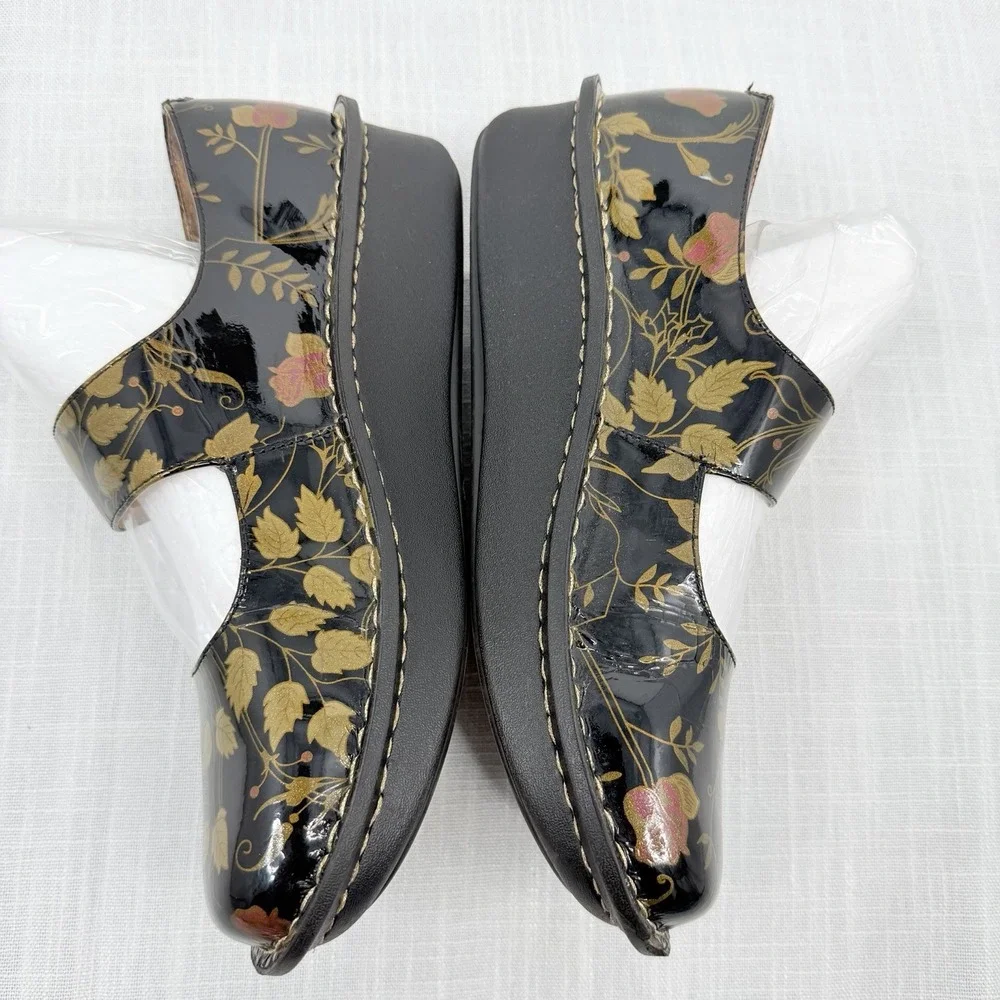 Alegria Paloma Black Patent Floral Mary Jane Comfort Shoes Nursing Shoes EU 39